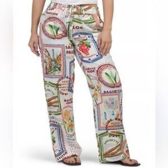NWT Rachel‎ Zoe Paris Sao Paulo Baguette Print Wide Leg Pants Size M - Picture 2 of 10